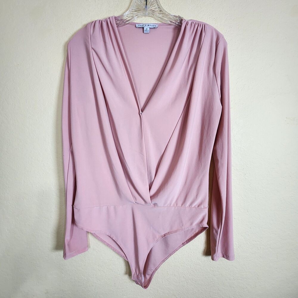 Haute Monde Faux Wrap pink Bodysuit Blouse Top Anthropologie M dressy‎ preppy